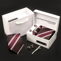 盛世曼尼男士正装商务8CM领带领结口袋巾胸针领带夹套装深蓝新郎结婚红色