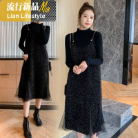 shengshigel妈咪~孕妇套装时尚外出黑色吊连衣裙打毛衣两件套