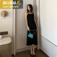 shengshi孕妇修身针织连衣裙吊裙弹显瘦长裙潮辣妈时尚黑色打裙