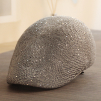 盛世尼曼帽子女夏天韩版贝雷帽防晒镂空透气画家帽女士遮阳平顶亮片鸭舌帽