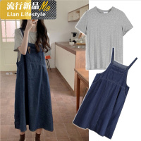 shengshi孕妇装连衣裙20新两件套套装时尚洋气T恤+背牛仔裙