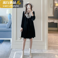 shengshi孕妇装连衣裙时尚法式复古金丝绒连衣裙裙子娃娃宽松中