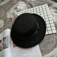 盛世尼曼英伦复古毛呢帽平顶小礼帽男女春秋出游黑色遮阳帽韩版毛毡帽休闲帽子