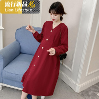 shengshi赫本风孕妇连衣裙装20新红色洋气收遮肚子显瘦长裙潮