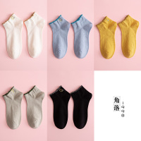 盛世尼曼袜子女春夏薄款彩金丝罗口短袜日系可爱小清新爱心刺绣棉船袜