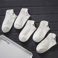 盛世尼曼5双白袜子男女短袜春夏季薄款精梳棉韩国布标刺绣纯色低帮 短筒袜
