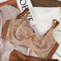 盛世尼曼无海绵内衣女薄款大胸显小文胸聚拢上托超薄缩胸性感蕾丝大码胸罩