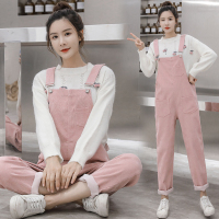 盛世曼尼孕妇背带裤女春秋季时尚款潮妈早春网红孕妇套装灯芯绒小个子春装