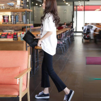 盛世曼尼孕妇裤子春秋外穿薄款打底裤喇叭裤春装休闲宽松阔腿裤九分牛仔裤