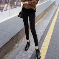 盛世曼尼孕妇裤子春秋外穿春季小个子早春时尚潮妈薄款牛仔黑色小脚裤春装