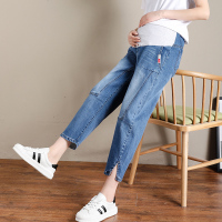 盛世曼尼夏季孕妇牛仔裤外穿七分裤时尚宽松孕妇裤加大码八分牛仔裤潮妈