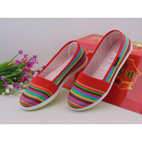 盛世尼曼春夏老北京布鞋中青年彩虹条浅口乐福鞋孕妇妈妈月子牛筋底女单鞋孕妇鞋
