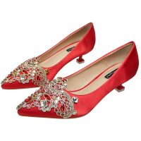 盛世尼曼婚鞋女2020新款高跟新娘鞋结婚礼鞋细跟红色龙凤秀禾孕妇红鞋猫跟孕妇鞋