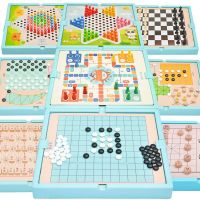 飞行棋跳棋五子棋斗兽棋多功能棋盘游戏棋儿童棋类益智玩具木质-[一盒32种棋]