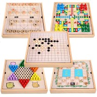 五合一棋 儿童多功能游戏棋木质飞行棋跳棋五子棋中国象棋学生成人亲子游戏