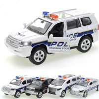 新款仿真警车合金车模 回力双开带声光越野车 儿童玩具 