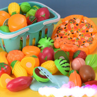 水果蔬菜食物厨房过家家玩具仿真切水果玩具披萨西瓜鸡蛋男孩女孩-46件套随机蔬菜水果+披萨+购物篮