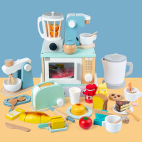 儿童仿真木制咖啡机面包机烤箱组合厨餐具套装角色扮演过家家玩具