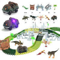 小包装 恐龙轨道车 儿童电动玩具DIY拼装144PCS发光恐龙百变