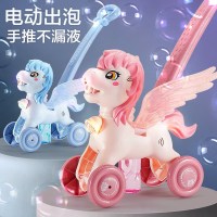 儿童小马手推车自动泡泡机卡通动物吹泡泡声光学步手推车