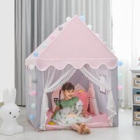 儿童帐篷室内游戏屋公主帐篷女孩小房子城堡宝宝分床创意玩具屋-帐篷+加厚棉质地垫+球灯