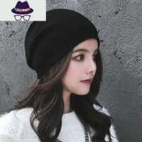 包头帽子女时尚秋天冬季潮韩版套头帽百搭韩国休闲混纺针织帽 FISH BASKET