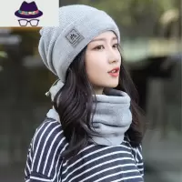帽子女秋冬季韩版潮百搭时尚针织棉帽加绒保暖冬天护耳套头毛线帽 FISH BASKET