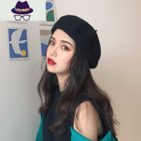 黑色网红贝雷帽女春秋款针织八角蓓蕾帽子秋冬季画家帽百搭潮 FISH BASKET