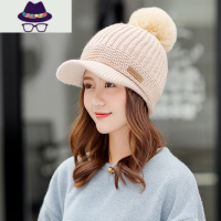 鸭舌帽子女冬天韩版潮秋冬百搭保暖毛线帽冬季加绒护耳针织棒球帽 FISH BASKET