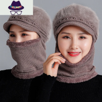 妈妈毛线帽女中老年人奶奶骑车围巾一体帽秋冬加绒加厚保暖帽太太 FISH BASKET帽子