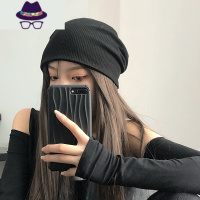 网红推荐堆堆帽子女秋冬百搭针织毛线帽加绒韩版日系情侣包头冷帽 FISH BASKET