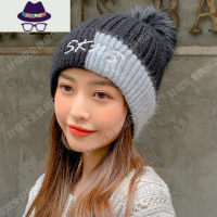 帽子女秋冬季韩版潮时尚百搭加绒保暖针织护耳毛线帽冬天棉帽 FISH BASKET