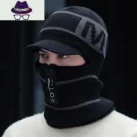 帽子男士秋冬季加绒加厚护耳毛线帽保暖针织护颈连体帽骑车防风帽 FISH BASKET