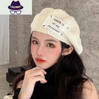 白色网红贝雷帽女春秋款针织帽子百搭大头围毛线蓓蕾帽秋冬季洋气 FISH BASKET