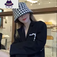 大檐包边千鸟格渔夫帽女秋冬季韩版潮百搭毛线针织水桶盆帽子女 FISH BASKET