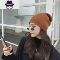 帽子女秋冬毛线帽日系保暖月子帽韩国百搭套头冷帽护耳针织帽 FISH BASKET