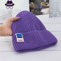 韩国ins显脸小针织帽子女冬季韩版贴布保暖紫色毛线帽日系冷帽男 FISH BASKET