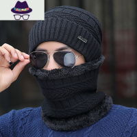 帽子男士秋冬季针织围脖一体套头加绒厚毛线帽骑车防寒风保暖棉帽 FISH BASKET