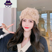 秋冬季针织帽子女百搭保暖包头帽日系优雅皮草帽加厚毛线帽潮 FISH BASKET