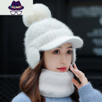 毛线帽子女士秋冬季加绒加厚保暖护耳帽妈妈时尚潮骑车鸭舌针织帽 FISH BASKET