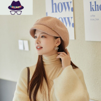 帽子女冬天鸭舌帽加绒加厚女新款保暖护耳骑车针织毛线帽贝雷帽女 FISH BASKET