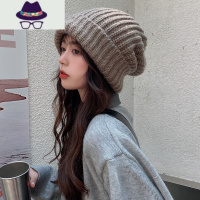 帽子女秋冬季毛线帽保暖月子帽可爱百搭针织包头大头围堆堆帽冬天 FISH BASKET