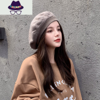 贝雷帽女秋冬韩版日系百搭褶皱春秋款大头围针织潮ins画家帽 FISH BASKET帽子