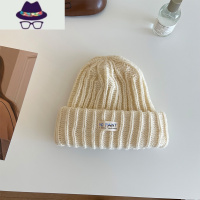 日系ins温柔奶白色加厚保暖毛线帽女秋冬宽松大头显脸小针织帽子 FISH BASKET