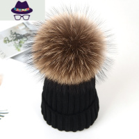 帽子女秋冬狐狸毛球毛线帽子毛球帽子亲子帽子百搭儿童韩国针织帽 FISH BASKET