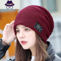女冬季毛线帽包头帽加厚保暖潮帽套头帽女士针织帽堆堆帽月子帽 FISH BASKET帽子