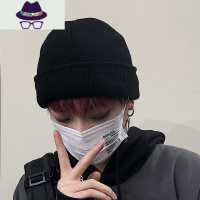 秋季韩版ins复古网红黑色铁环个性帽子百搭保暖针织毛线帽男女潮 FISH BASKET