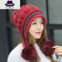 帽子女冬天新款百搭潮保暖护耳针织帽时尚秋冬加绒加厚防风毛线帽 FISH BASKET