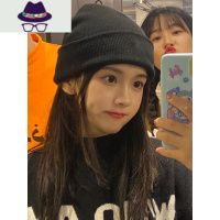 ins冷帽子女秋冬天简约纯色针织帽韩国潮加厚保暖日系护耳毛线帽 FISH BASKET