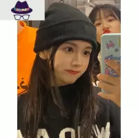 ins冷帽子女秋冬天简约纯色针织帽韩国潮加厚保暖日系护耳毛线帽 FISH BASKET